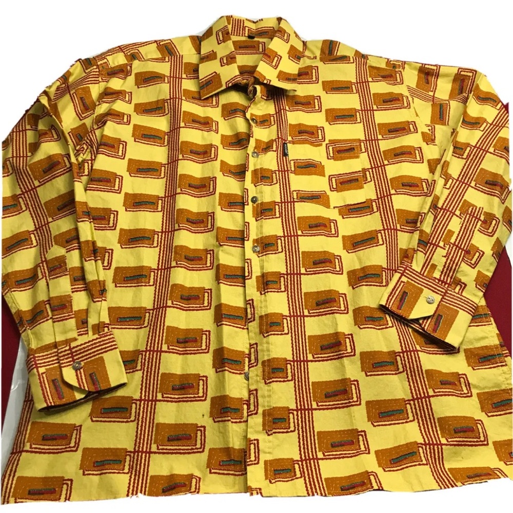 WOODIN RED YELLOW orange crazy PARTY SHIRT Geometric Collared button up 3XL mens